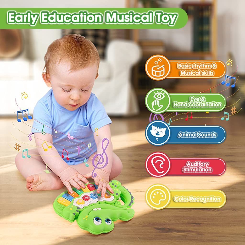 PATPAT® Piano Keyboard for Kids, Crocodile Baby Piano with Flashing Lights & Music, Early Learning Educational Kids Piano with Animal Sounds Musical Toys for 1+ Year Old Baby Gifts for Boys