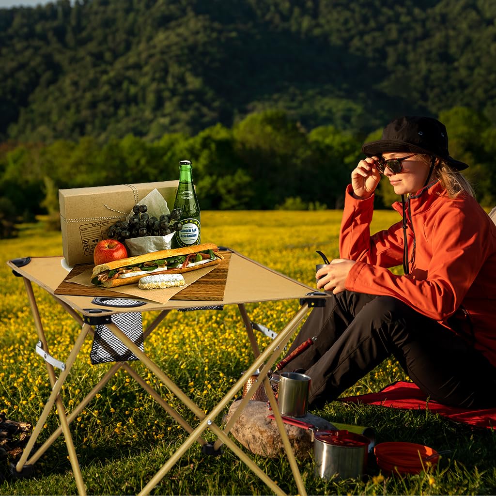 PROBEROS Folding Camping Table for Outdoor Picnic and Beach with 2 Cup Holders and Waterproof Oxford Cloth Top 18.8 in | Lightweight Portable Design