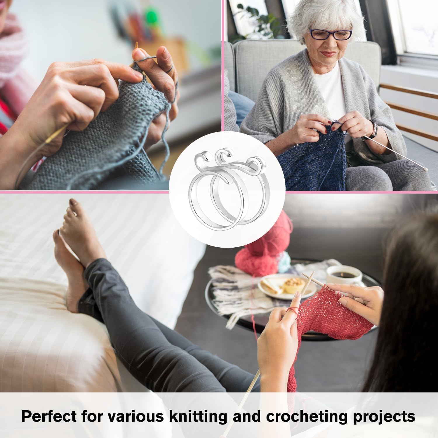 HASTHIP Adjustable Crochet Ring Set for Finger Knitting with Open Design | 6PCS 0.73–0.94 in