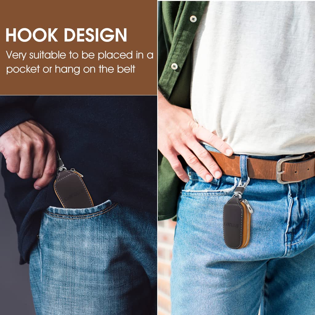 GUSTAVE Car Key Case with Buckle Closure in Brown PU Leather for Unisex Adults | Smart Key Cover