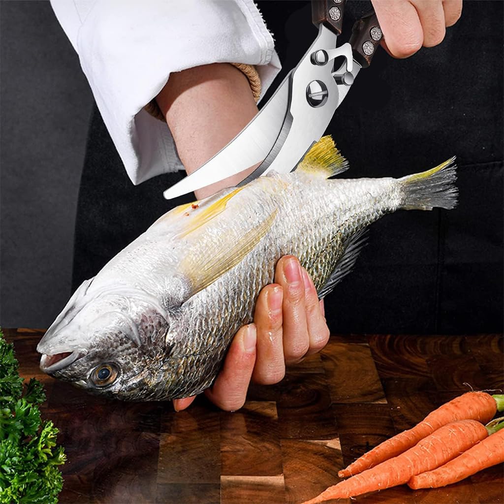 Supvox Kitchen Meat Scissors for Poultry and Fish with Serrated Edge & Spring-Loaded Handles