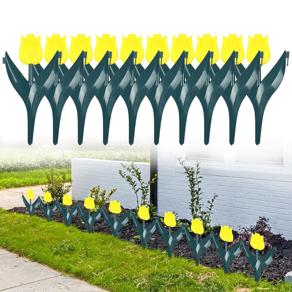 HASTHIP® 10Pcs Tulips Garden Fences Garden Decorative Fences 11.4 Inches Garden Fence Connectable Tulips Garden Fences Decorative Flower Bed Fences Boundary Fences