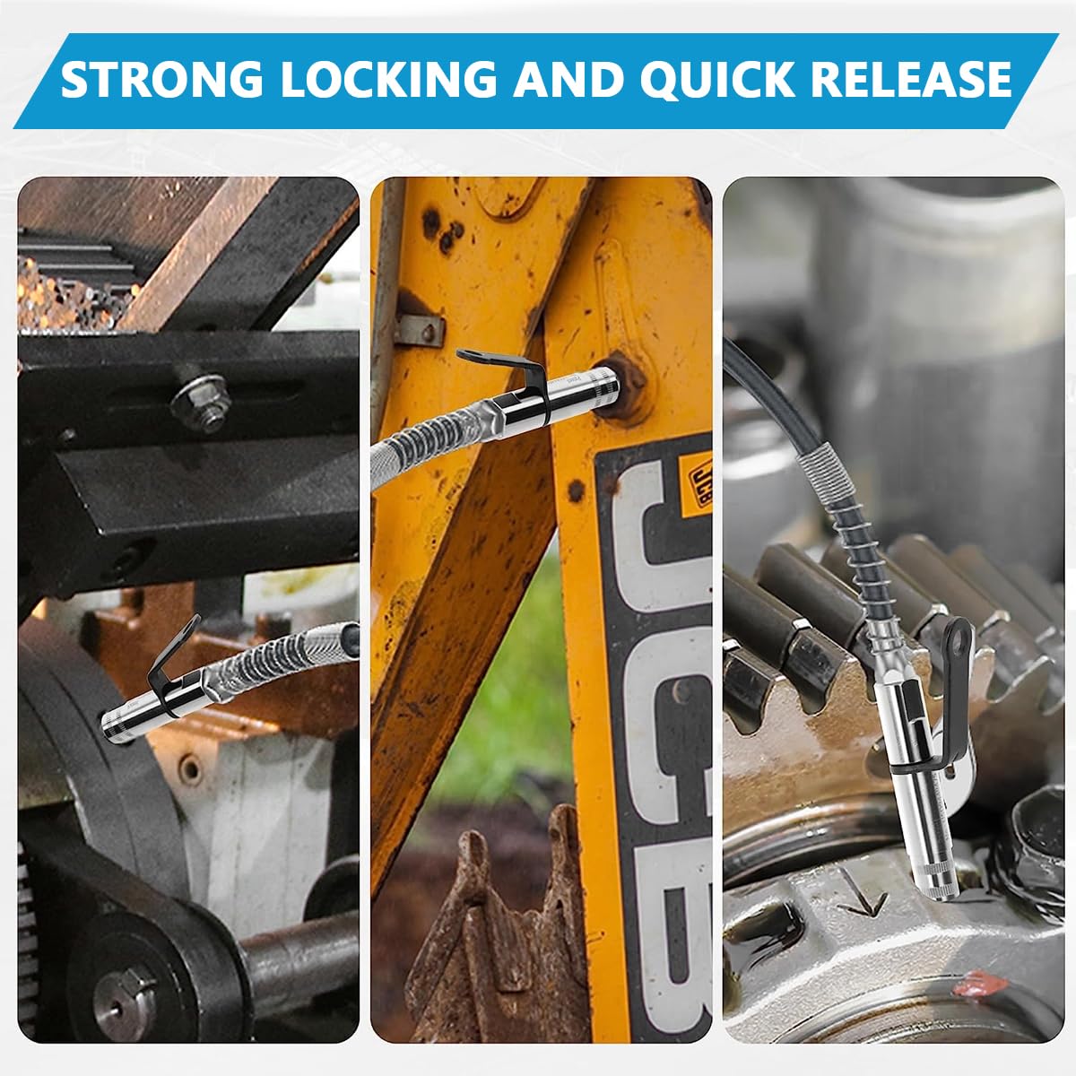 STHIRA Grease Gun Coupler for Machinery Maintenance featuring 10000 PSI Locking Jaws | 1/8 NPT Steel Quick Release Design