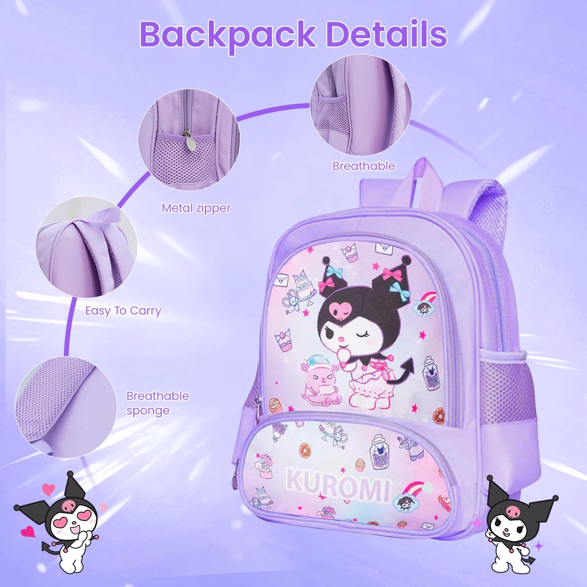 Fancyku School Backpack for Girls with 30×14×33cm Multi Compartment Design and PU Leather | Cute Cartoon Gift for Kids