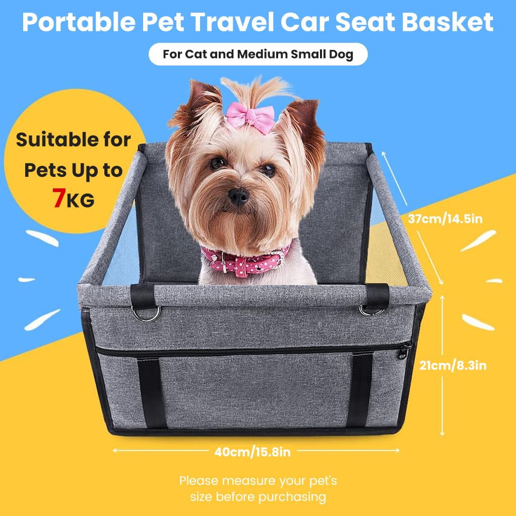 Qpets Dog Car Seat for Travel with Harness Straps and Waterproof Pad 15.75×13.38×9.8 in | Fits Small Pets
