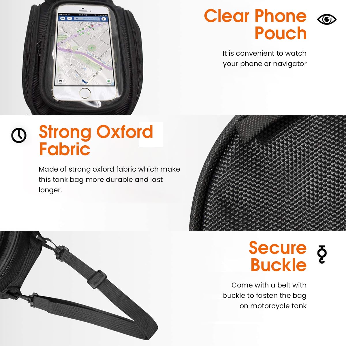 STHIRA Motorcycle Tank Bag for Bike Riding with Magnetic Mount and Phone Pouch | Polyester Multipocket Design