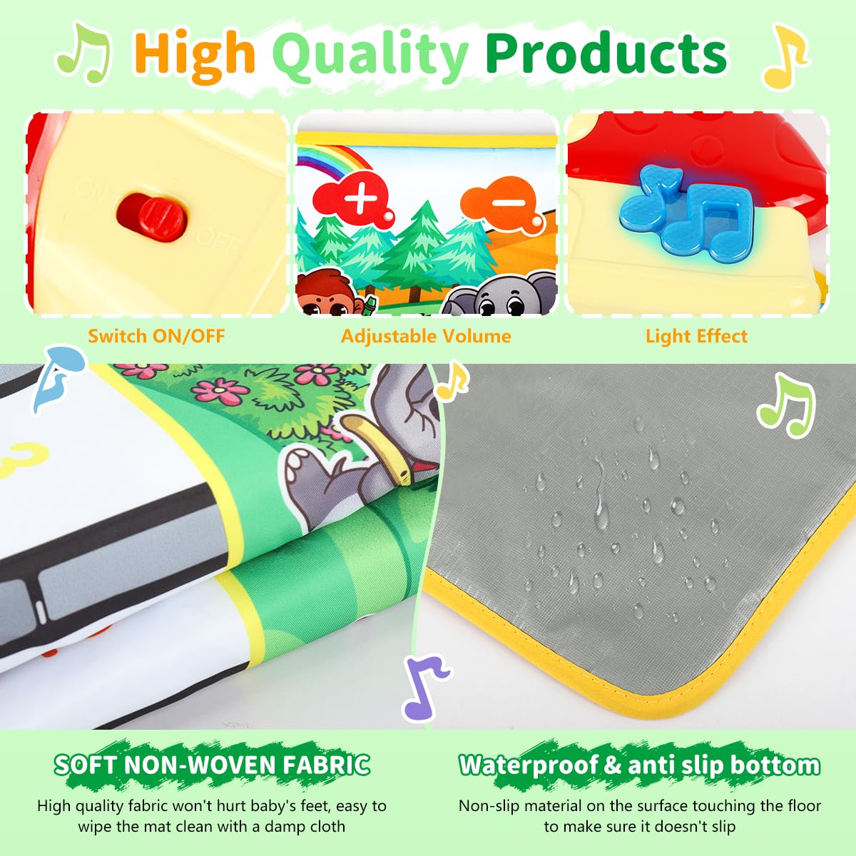 PATPAT Piano Keyboard Musical Mat for Kids with 8 Animal Sounds and 43.3x14.2in Foldable Design | Educational Toy for Ages 1–6