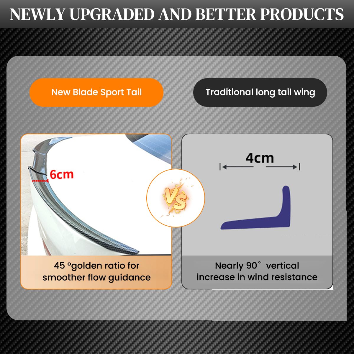 STHIRA Rear Spoiler for Car featuring 45° Tilt Aerodynamic Design and 1.38 m PVC Body | Universal Fit Carbon Fiber Black Extension