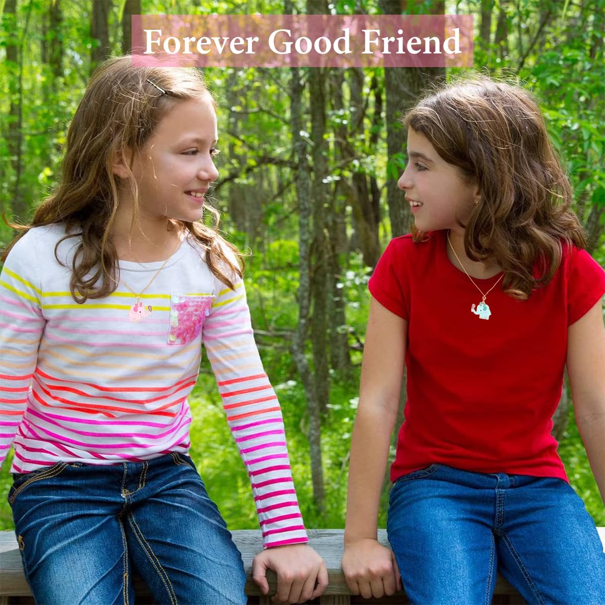 SANNIDHI Kids Friendship Necklace with Magnetic Heart Enamel Elephant Charms | Gift for 2 Girls