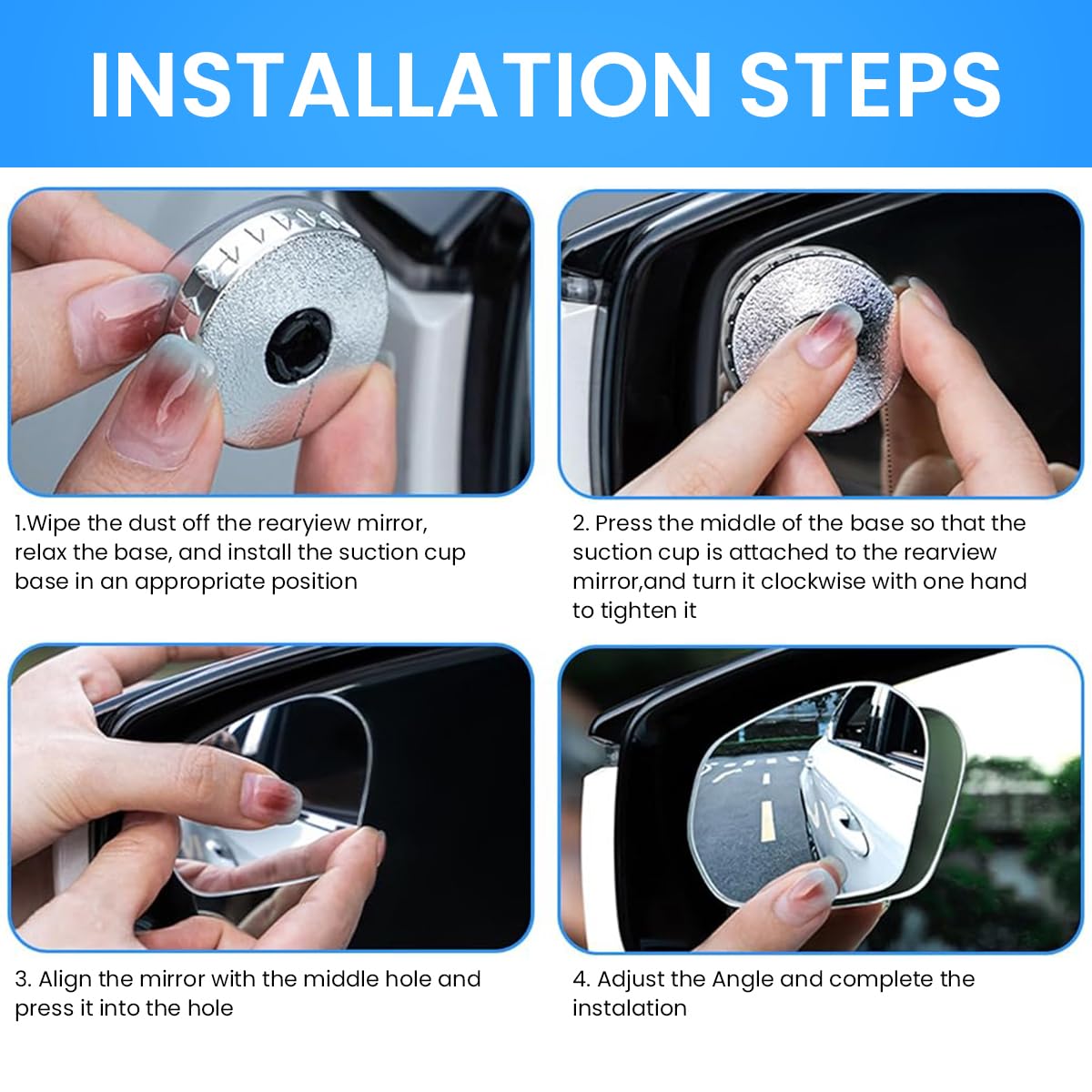STHIRA Blind Spot Mirror 2Pcs for Car with 360° Adjustable Suction Cup | Anti Fog Wide Angle