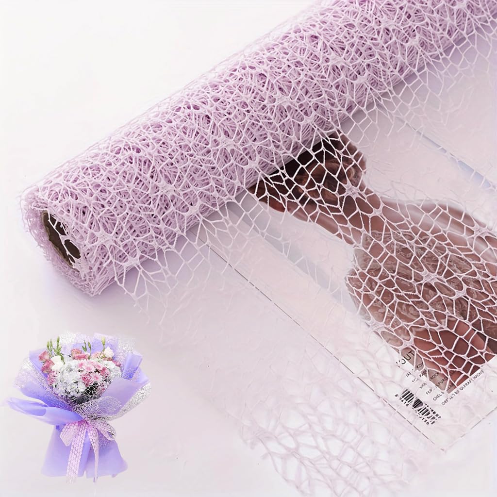 HASTHIP Jacquard Mesh Wrapping Paper for Gifts featuring Cutout Floral Design 50cm x4.5m | Purple