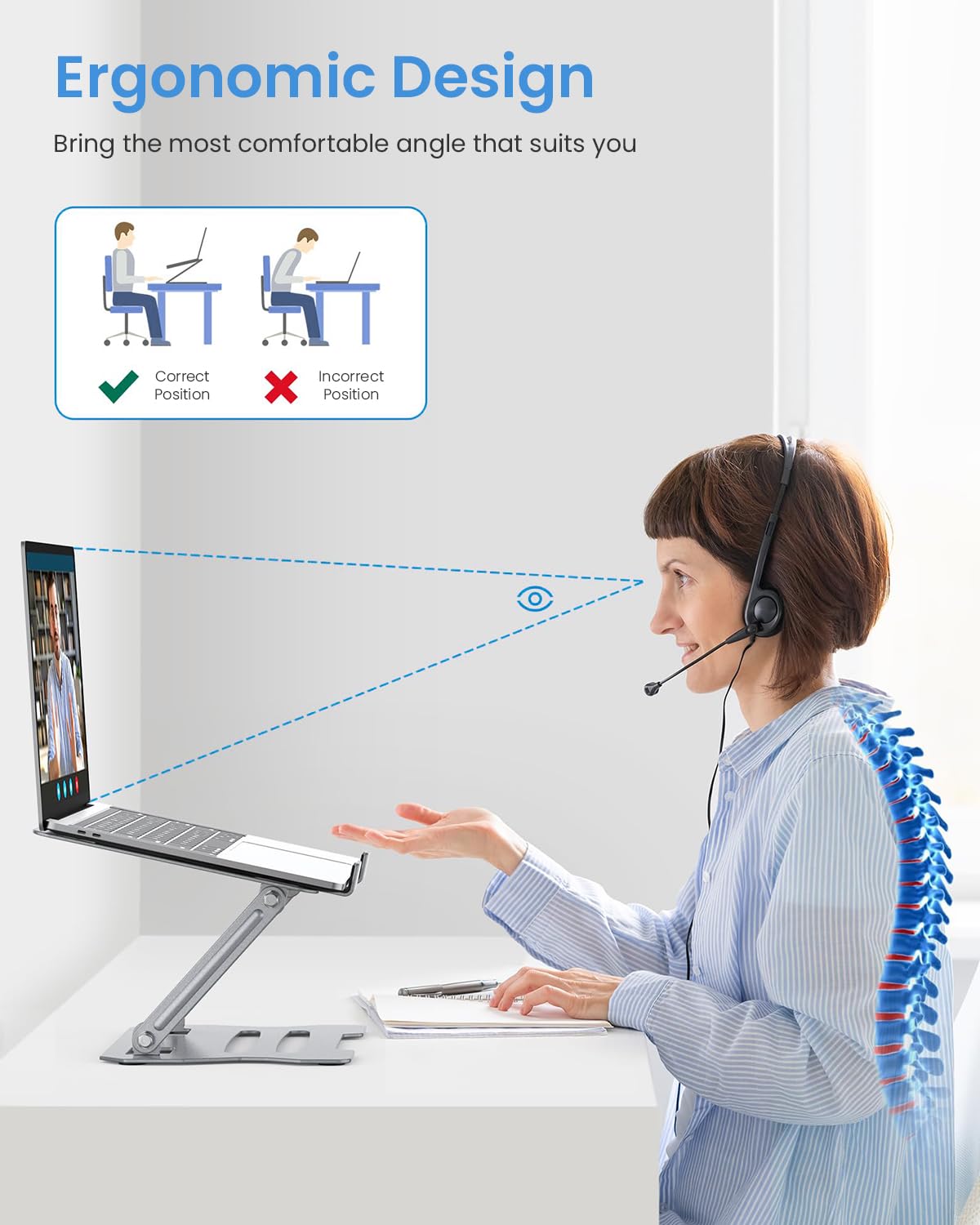 ZORBES Laptop Stand for 11–17.3 inch Devices with Adjustable Tilt and Aluminum Body | Foldable Riser for Desk and Travel