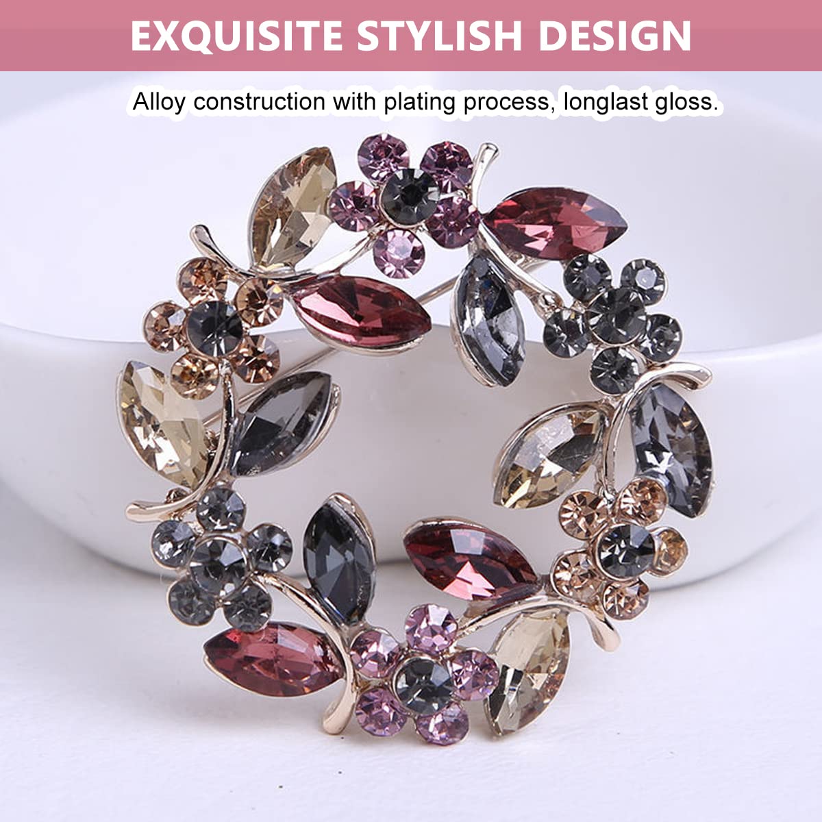 Venzina Crystal Brooch for Women featuring Rhinestone Floral Garland | Elegant Saree Pin