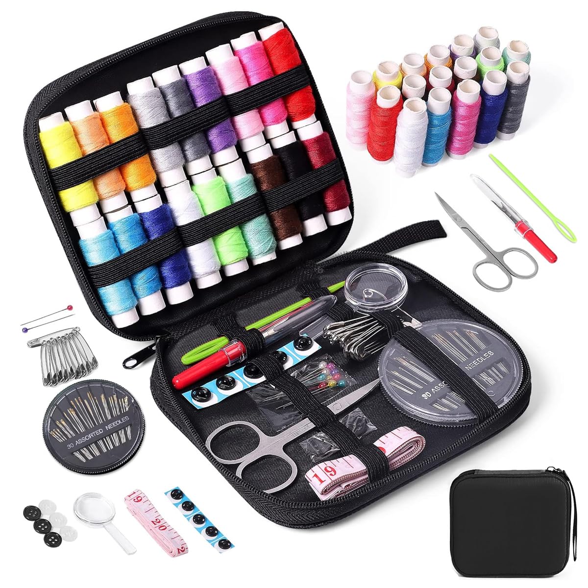 ELEPHANTBOAT® Sewing Kit 86pcs Sewing Kit Portable Sewing Kit with Storage Bag Sewing Needle Kit with 18 Spools of Thread, Scissors, Thimble, Threader, Tape Measure