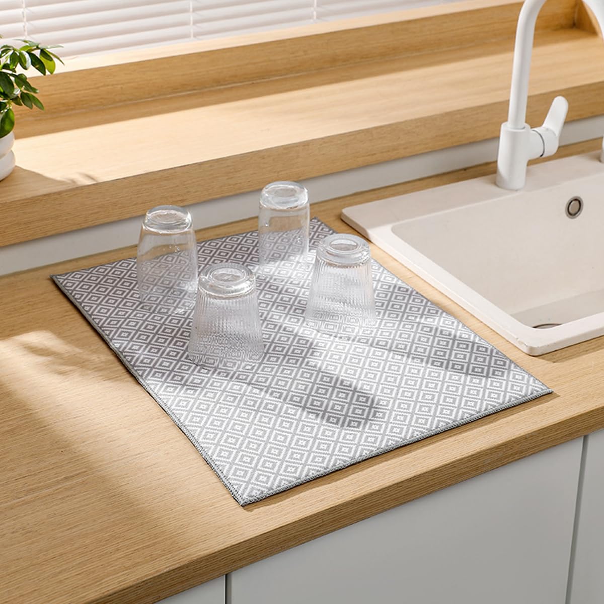 Supvox Dish Drying Mat for Kitchen Countertop with Absorbent Microfiber | 2 Pcs 14.9x19.6 in Grey