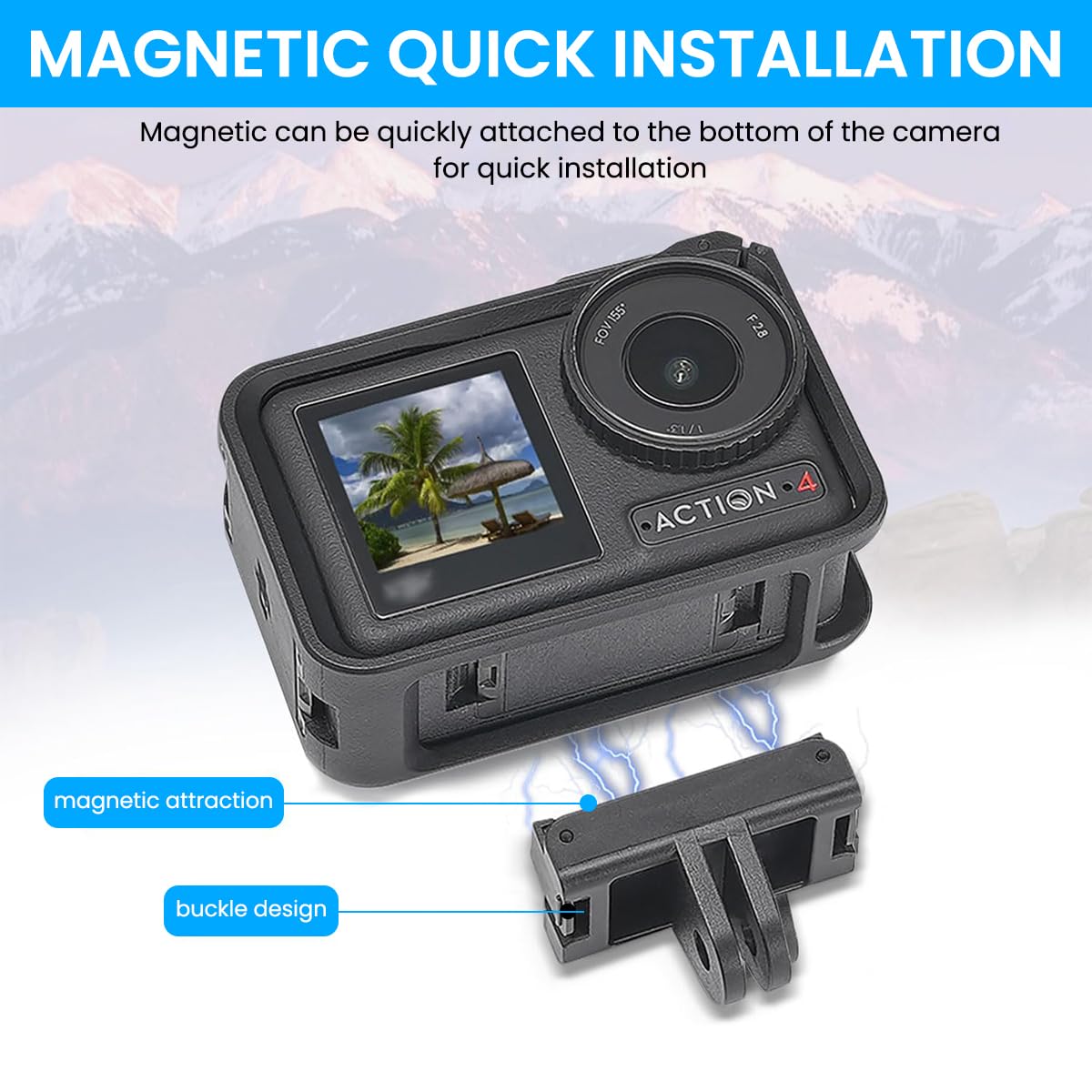 ZORBES Magnetic Adapter Mount for DJI Action Cameras featuring Strong Quick Release | 2PCS Set