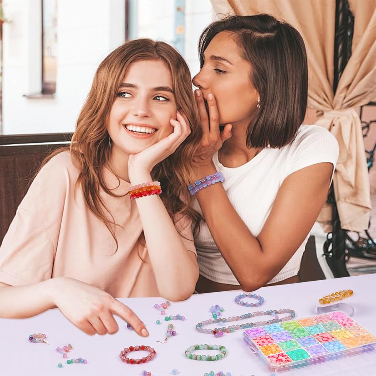 SANNIDHI DIY Beading Bracelet Making Kit with 24 Colors 8mm Glass Beads and Spacer Beads | Jewelry Craft Set for Bracelets Necklaces and Phone Chains