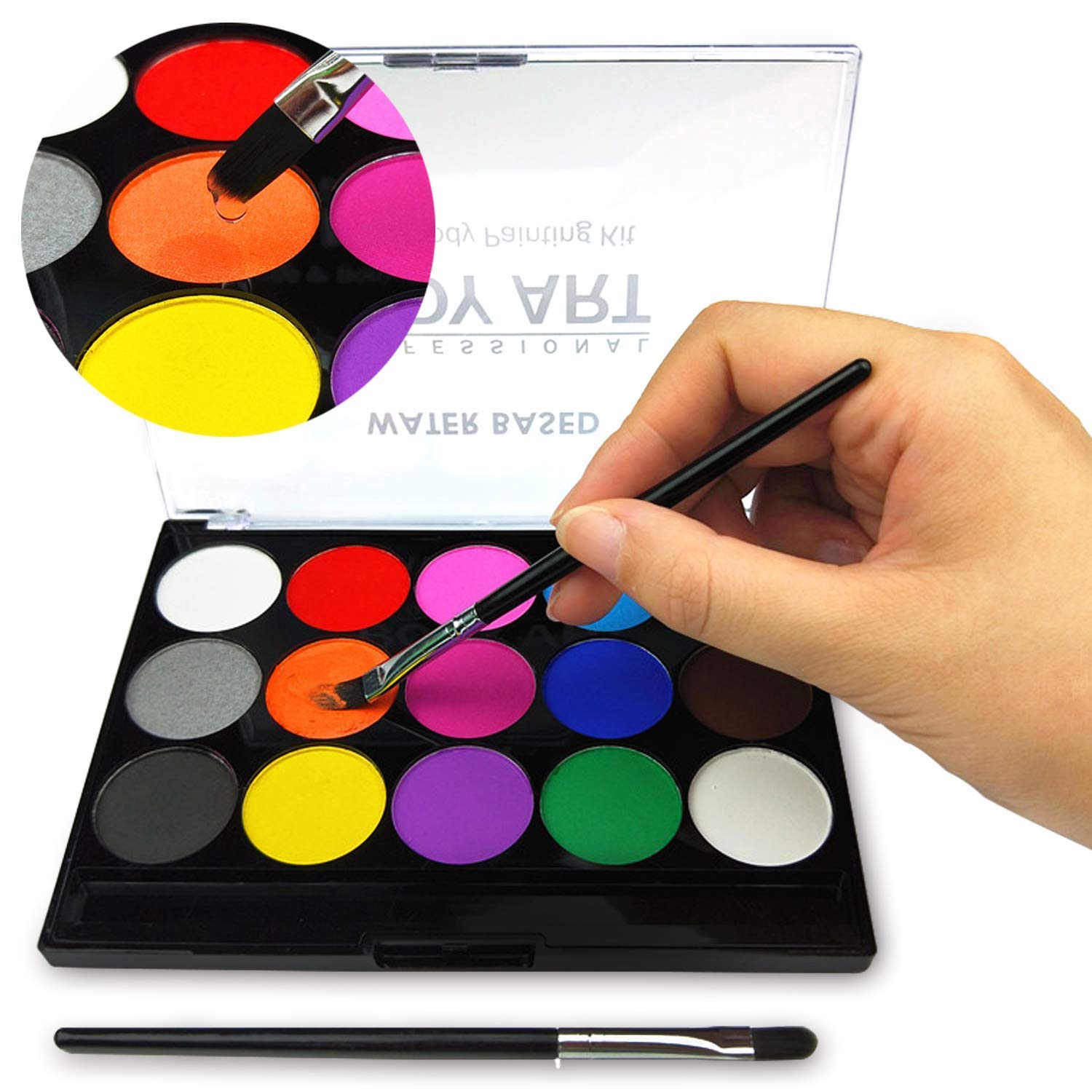 PATPAT Face Paint Kit for Kids and Adults with 15 Washable Colors & Brush | Non-Toxic Palette for Halloween and Cosplay