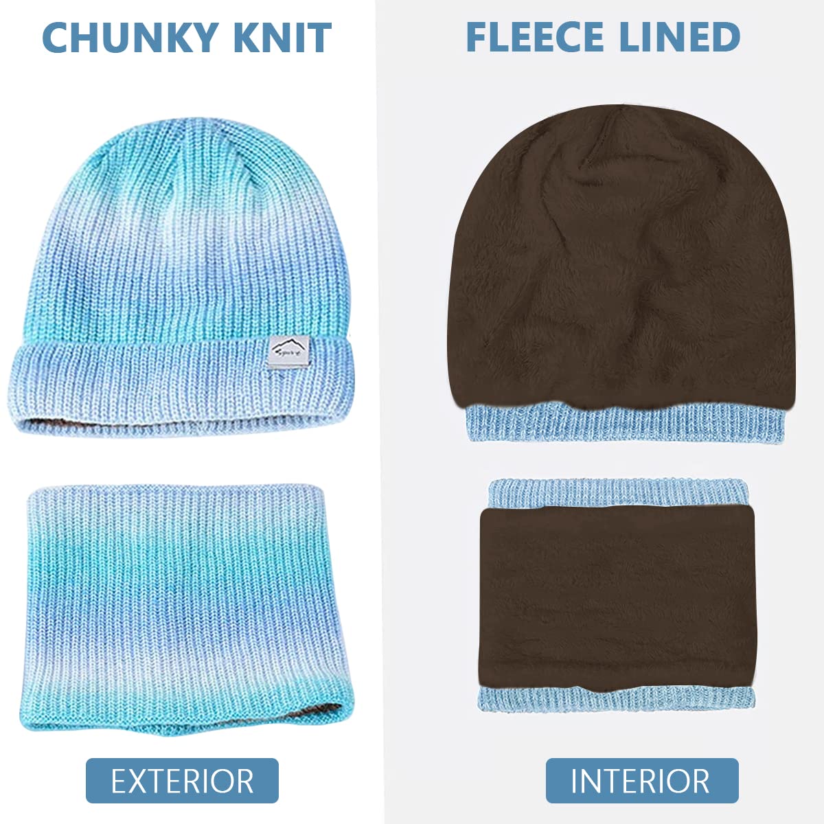 PALAY Beanie Cap for Women with Fleece Lining and Knitted Scarf Set 25×22cm Blue | Warm Winter Accessory