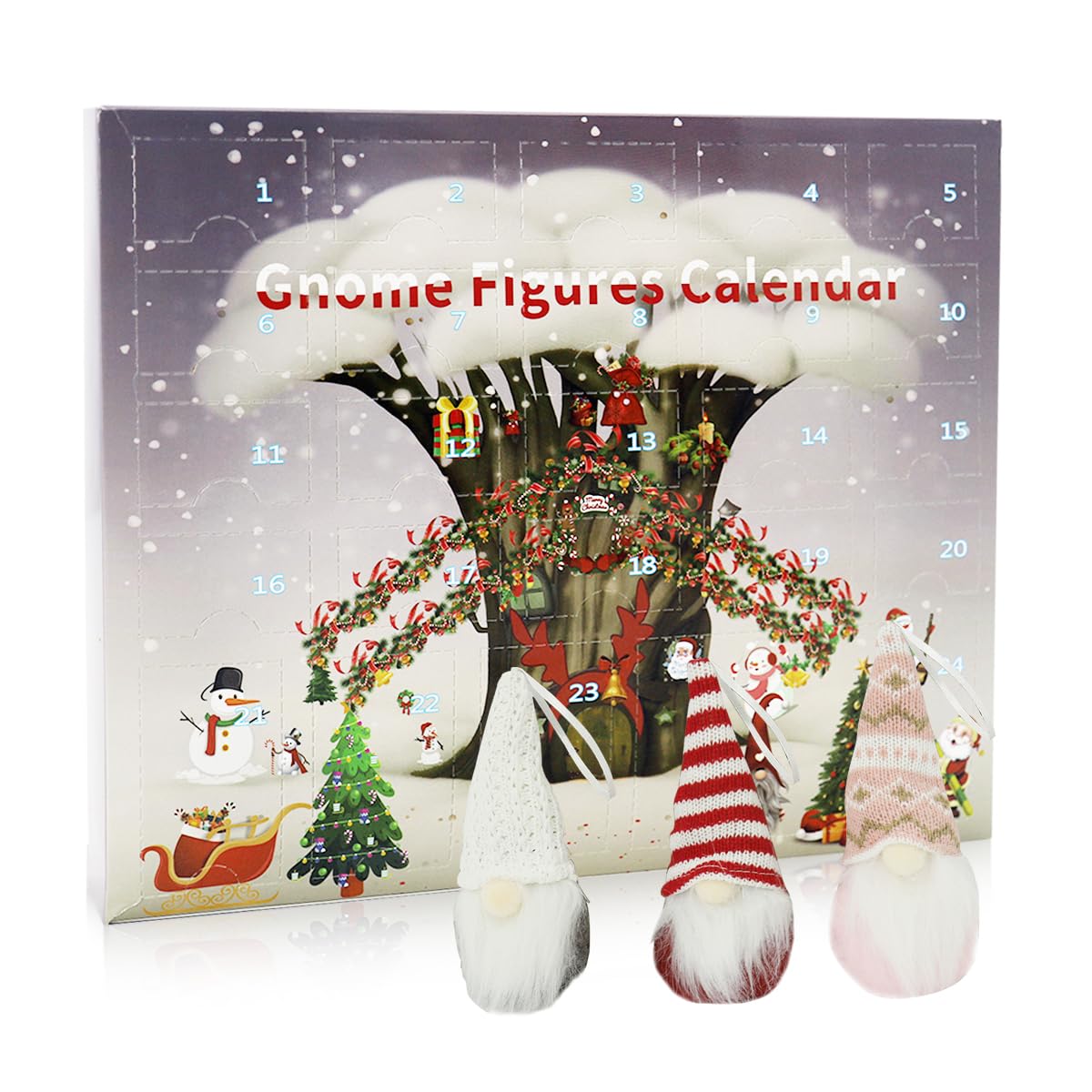 Supvox Christmas Gnome Advent Calendar 2024 for Home Décor with 3 Plush Hanging Ornaments