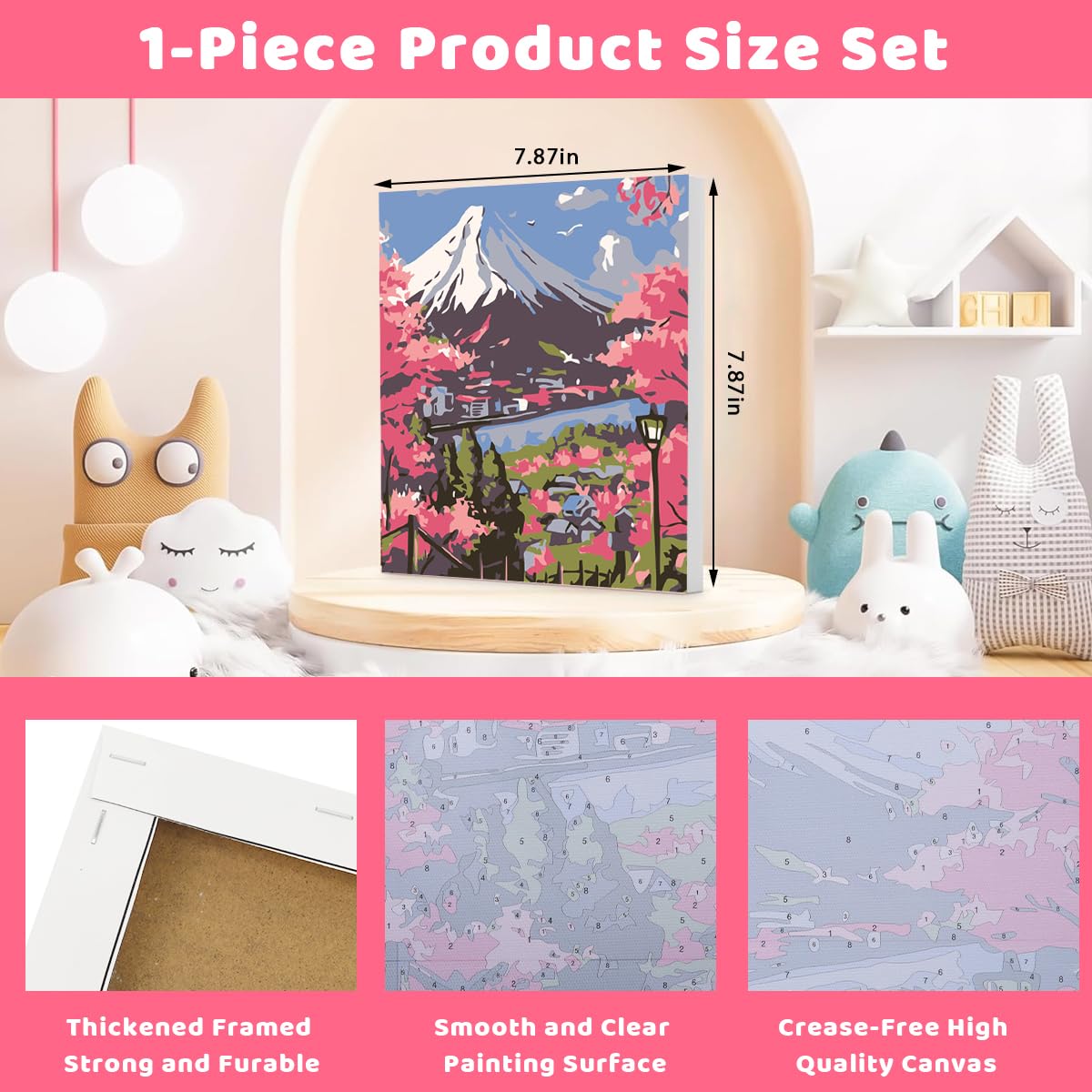 HASTHIP Paint by Numbers Kit for Adults and Kids with Brushes and Numbered Pigments 20x20cm | Mount Fuji Cherry Blossom Canvas Painting Set