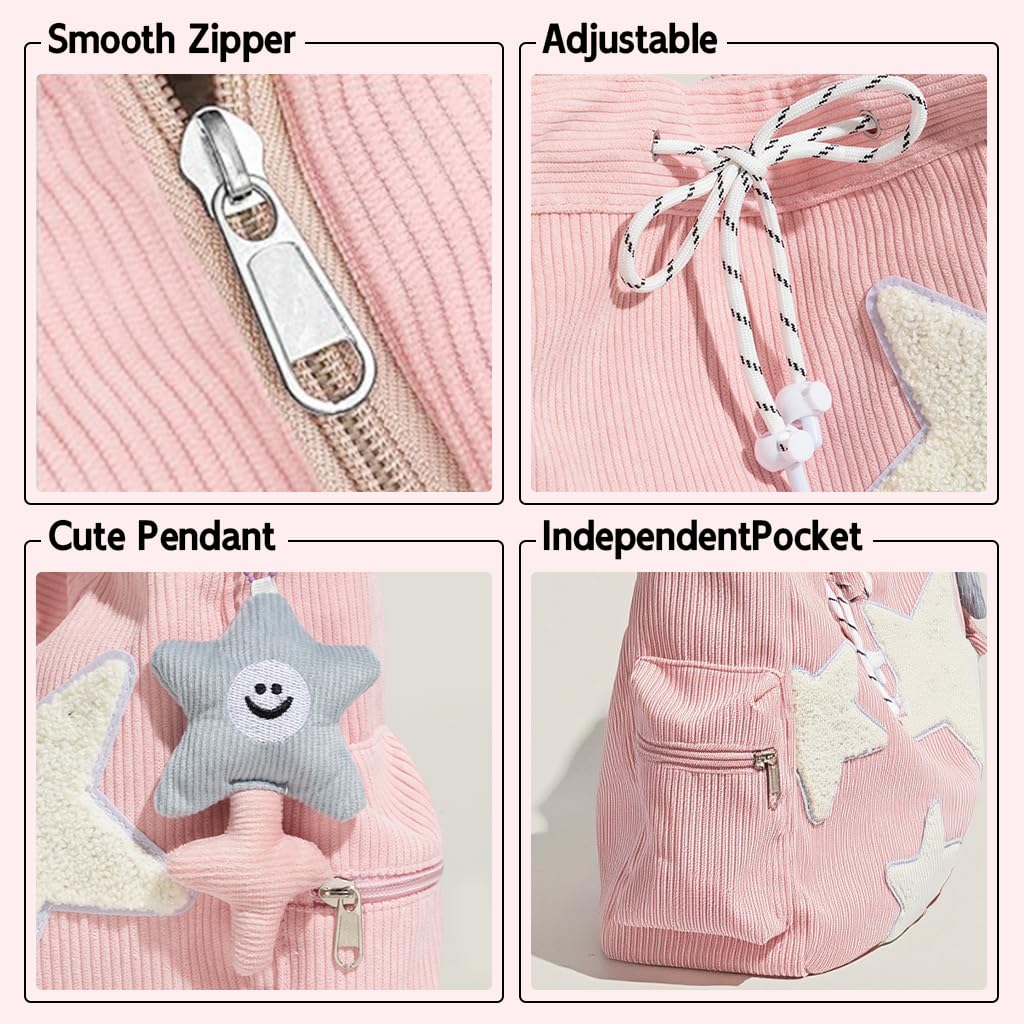 PALAY Crossbody Bag for Women with Adjustable Strap and 38x30x12cm Capacity | Pink Corduroy Y2K Style