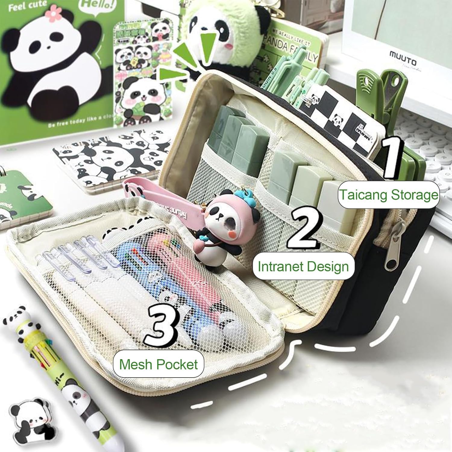 Zibuyu Pencil Pouch for School and Office with Multi Layer Mesh Pockets and Black Cloth Design