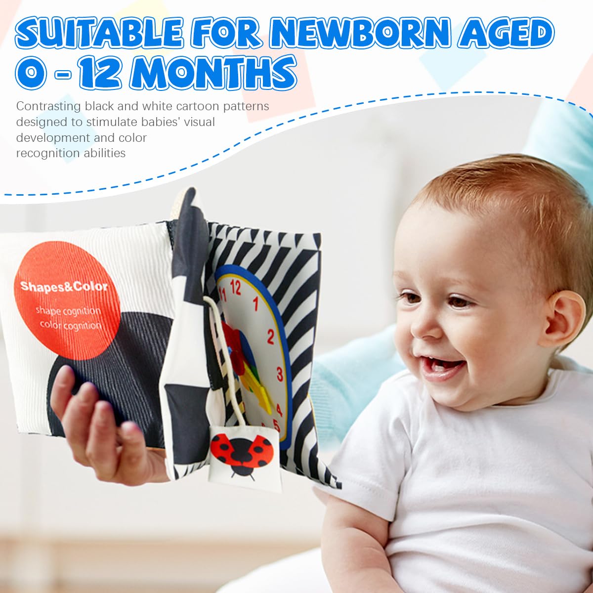 SNOWIE SOFT Cloth Books for Babies with Crinkle Pages and Squeaky Sound | Black and White Sensory Toy