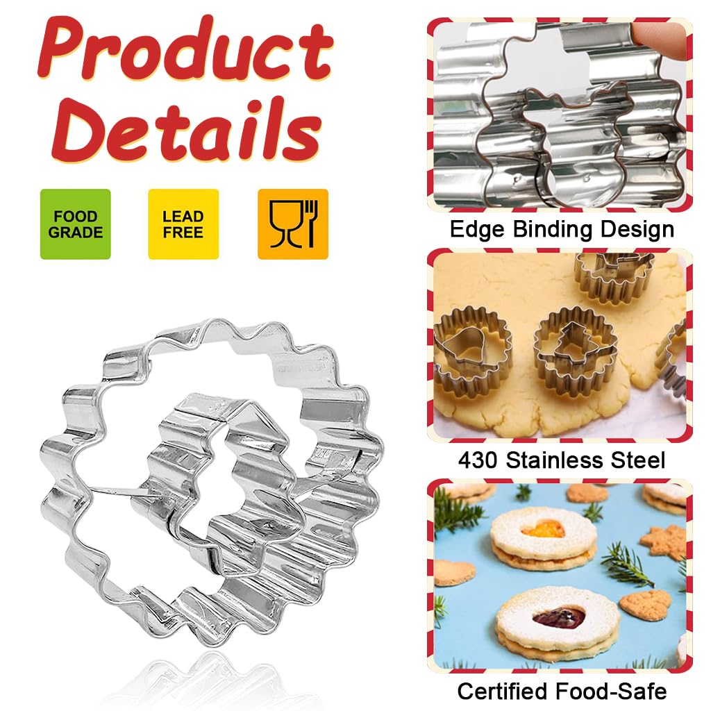 HASTHIP Christmas Cookie Cutter Set for Holiday Baking with 11 Shapes and Wavy Rim Design