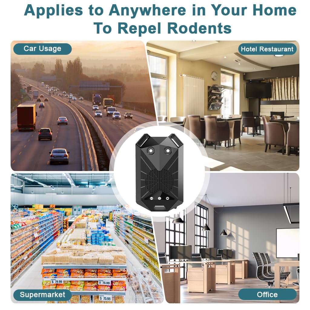STHIRA Ultrasonic Mouse Rat Repellent for Car and Home with Motion Sensor and Dual Sound Light Defense