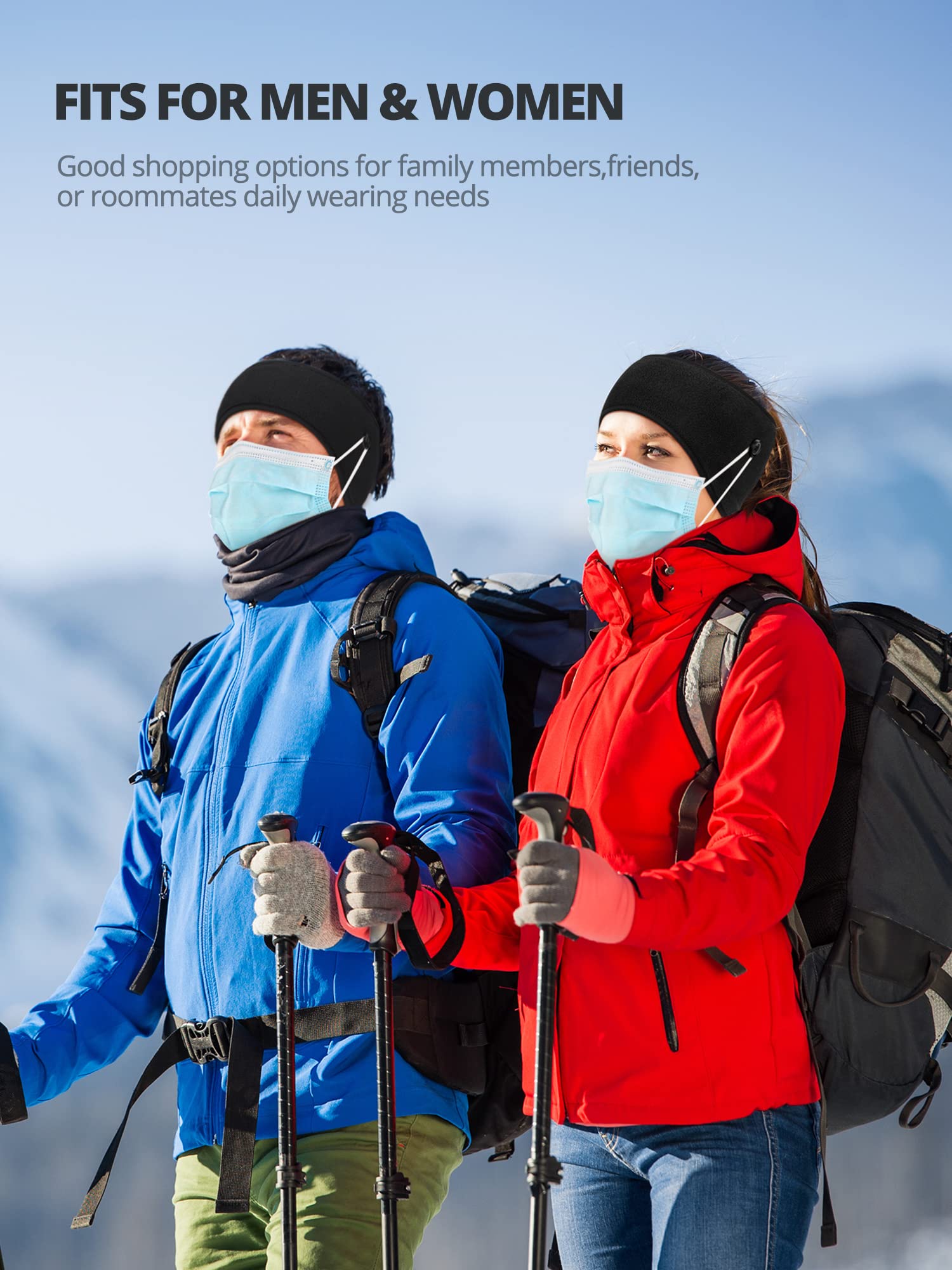 PALAY Winter Headband for Running and Cycling with Button Design and Polar Fleece | 9.25×4.72 in Unisex Ear Warmer