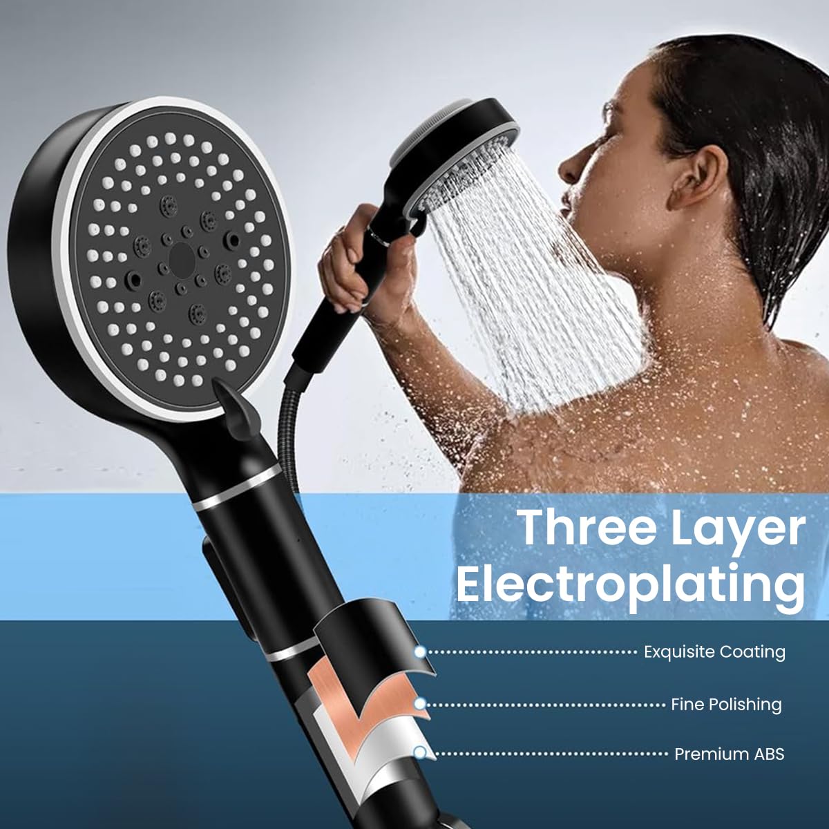 HASTHIP 2 in 1 Dual Sided Spa Shower Head with 5 Spray Modes and Water Stop Button | Built in Multi Layer Filtration System for Softer Water