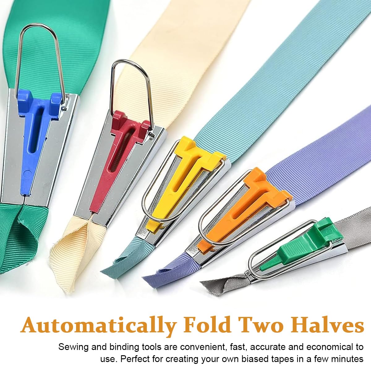 HASTHIP Bias Tape Maker Set for Fabric Sewing and Quilting with 5 Sizes 1/4 to 1 in | Easy DIY Quilting Tools