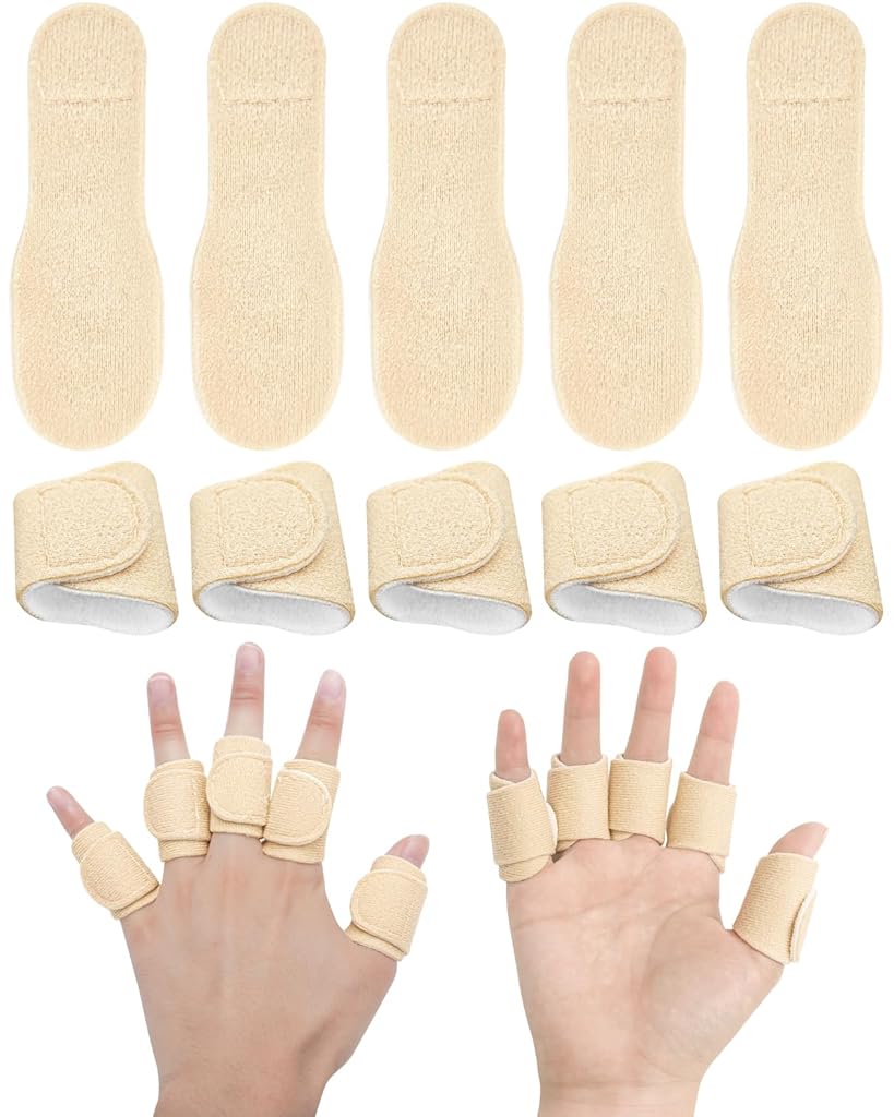 HANNEA® 10Pcs Castor Oil Finger Wraps Hook and Loop Adjustable Finger Splint Finger Joint Sleeves for Pain Relief Arthritis  Breathable Lycra Fabric Castor Oil Finger Wraps