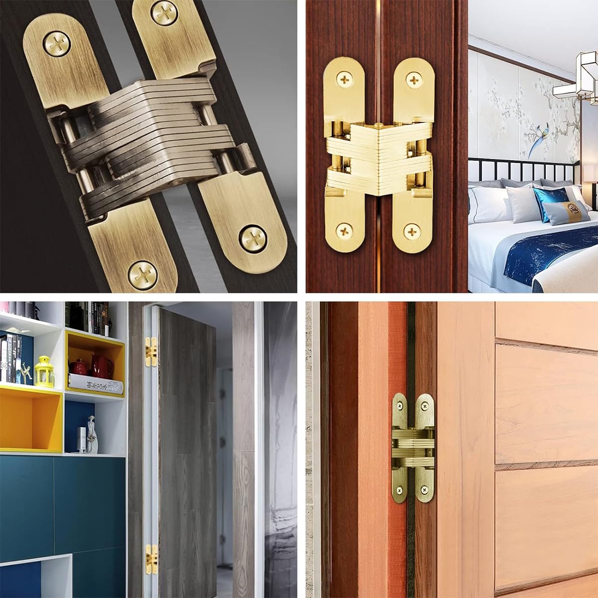 Serplex Door Hinges for Wooden Cabinets with Invisible Embedded Design | 8PCS Zinc Alloy Golden