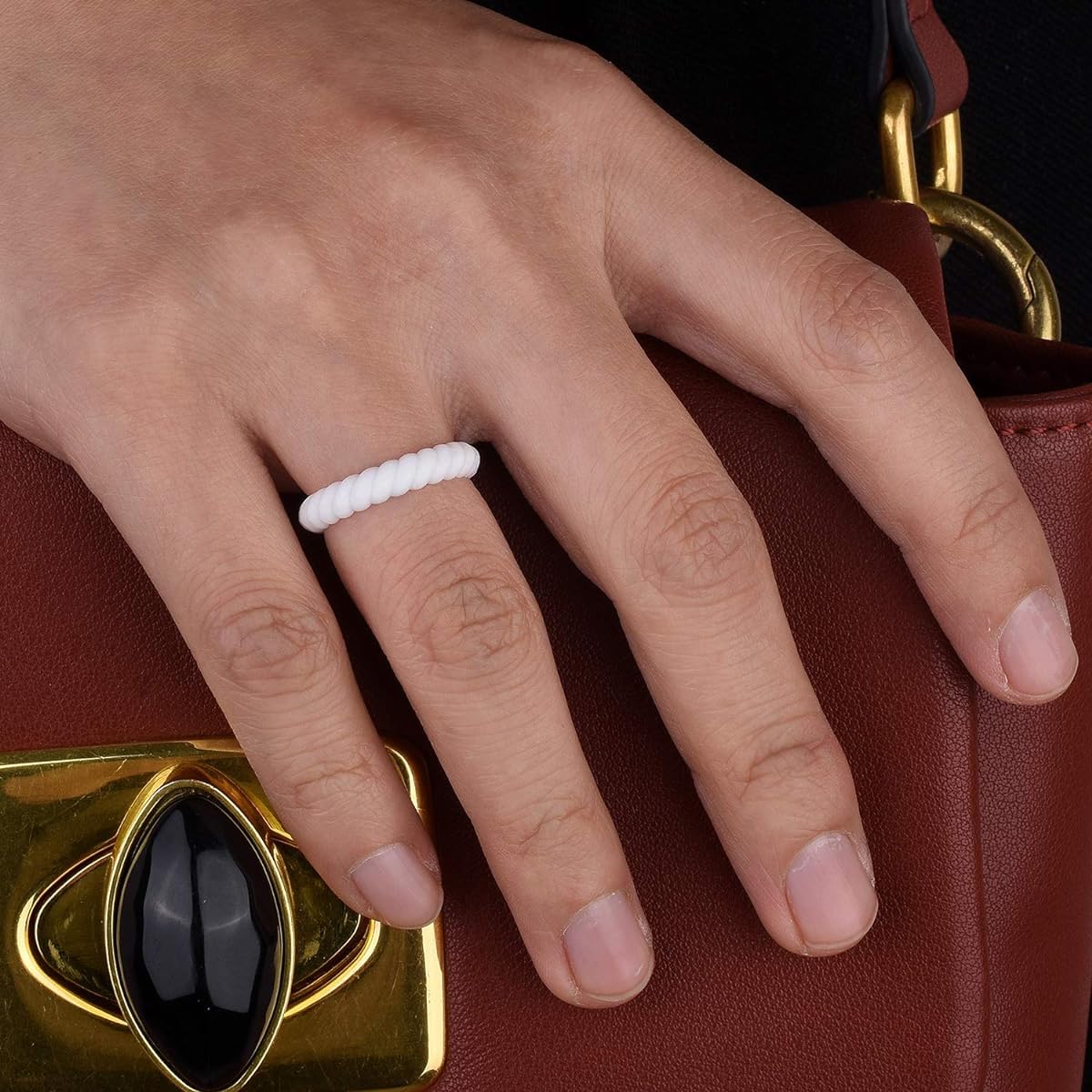 SANNIDHI 4pcs Rings for Women Silicone Rubber Stackable Ring, Sport Style Thin Braided Wedding Rings Bands, Promise Ring - Size 9
