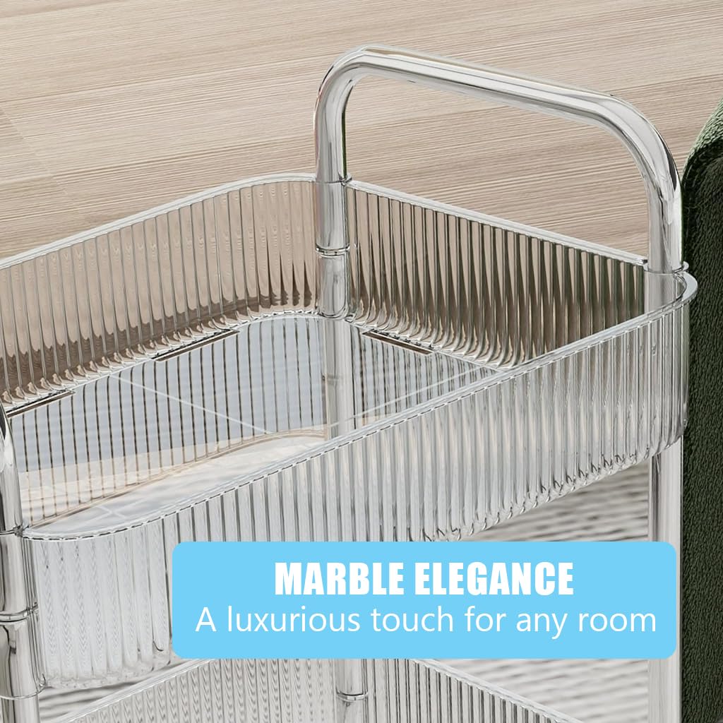 HASTHIP Acrylic 3 Tier Home Organizer for Bathroom and Kitchen with Locking Wheels | Transparent Storage Cart Featuring 36x23cm Baskets