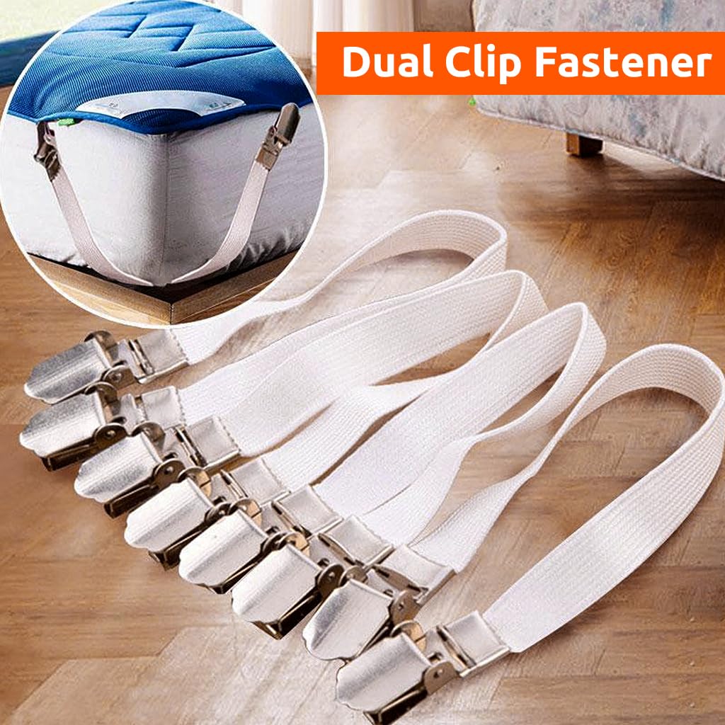 HASTHIP® 9'' Dual Clip Fastener for Ironing Board Cover Elastic Fasteners for Ironing Board Utility Corner Fastener Straps for Seats Cover, Mattres, Sheet, 4Pcs