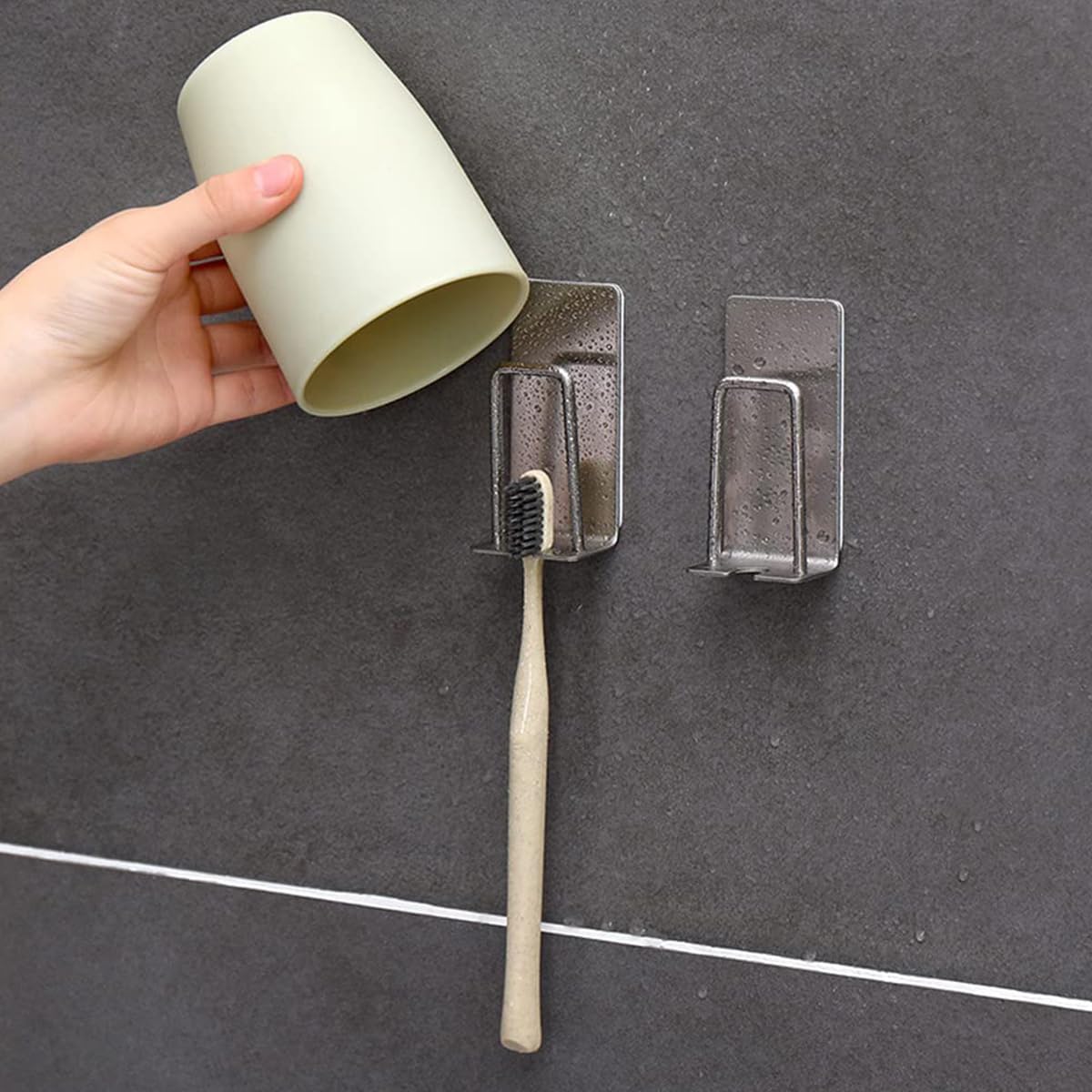 ZIBUYU Bathroom Cup Holder Organizer with 2 in 1 Self Adhesive Design and Stainless Steel Craft