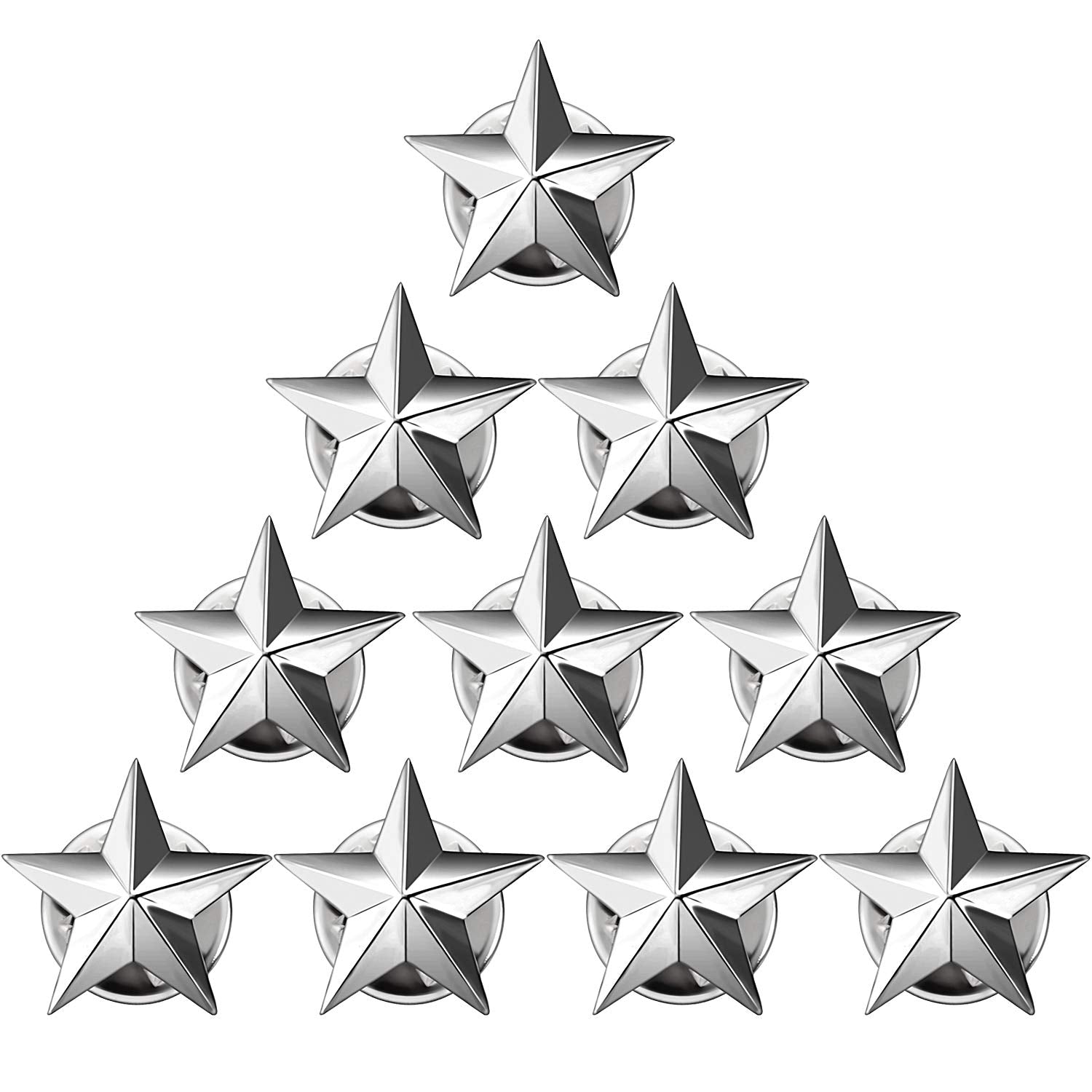 SANNIDHI® Badges with Pin, 12pcs 30mm Star Badge Lapel Pin, Mini Memorial Day Gold Stars Badges for Bags, Hat, Clothes - Metal Military Award Labor Day Party Costume Sheriff Badge - Silver