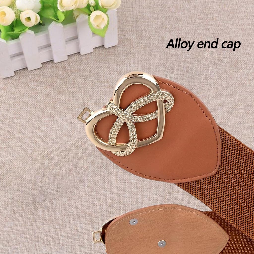 Zibuyu Heart Shaped Wide Elastic Waist Belt for Women with Interlocking Buckle and Faux Leather | Vintage Stretch Accessory for Dresses