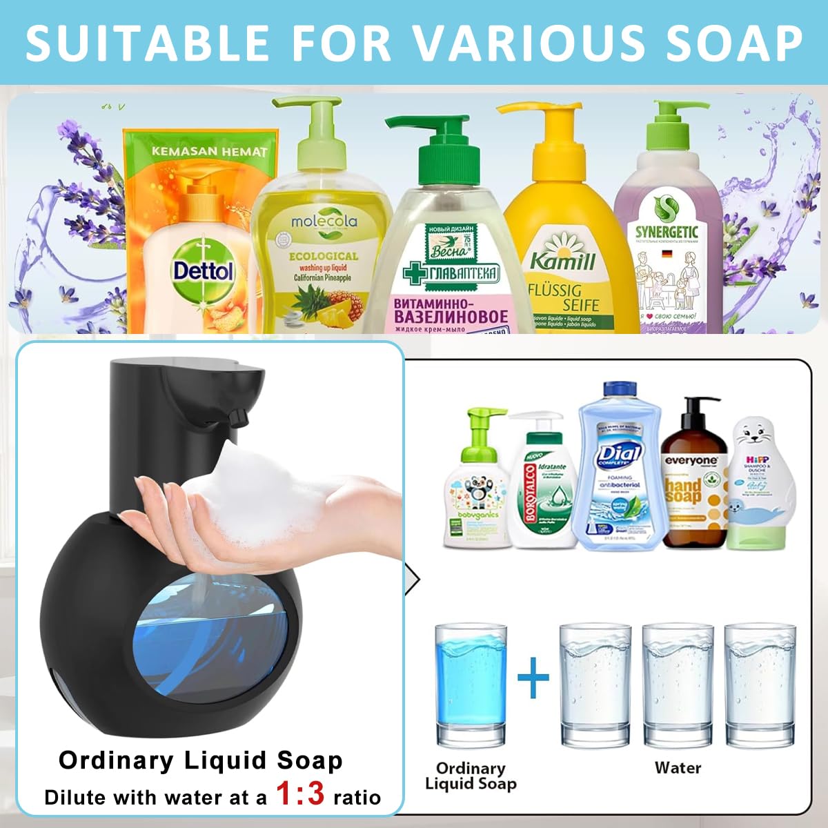 Supvox Automatic Soap Dispenser 420ml for Bathroom and Kitchen with 4 Modes USB Rechargeable Sensor | IPX5 Waterproof Touchless Hand Wash Design