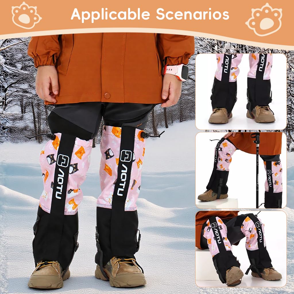 PROBEROS Gaiters for Hiking Kids 9‑13 featuring Drawstring Hook Loop Closure | Waterproof 13.7 in Pink