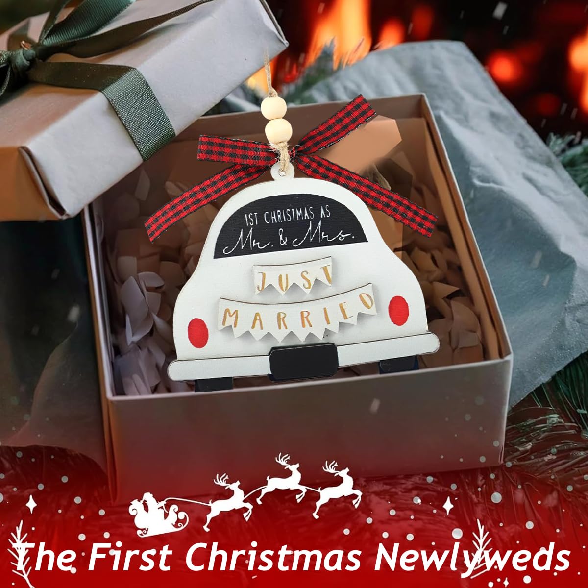 HASTHIP Wedding Gifts for Couples featuring Wooden Hanging Ornament with Just Married Design | Bridal Shower and Anniversary Decoration