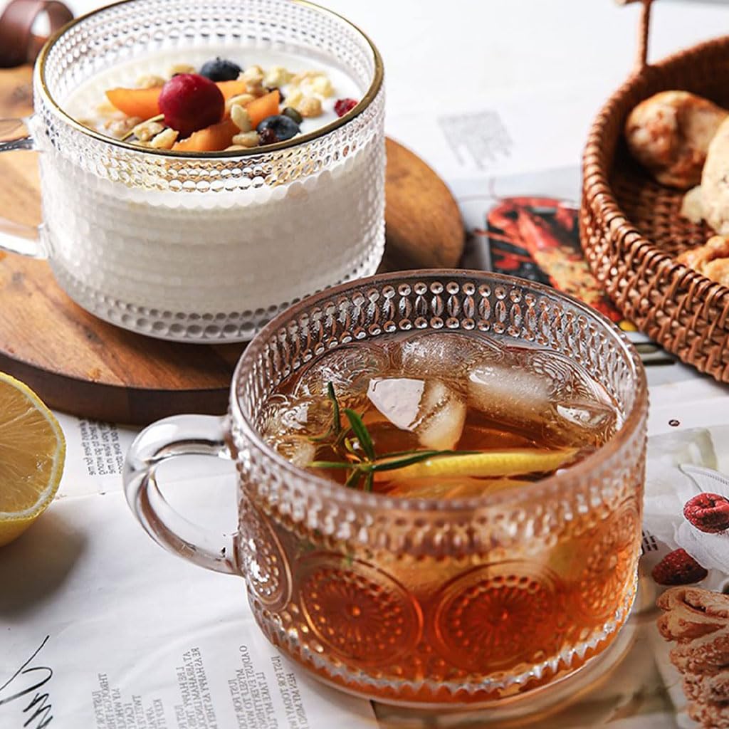 Supvox Glass Mugs Gift Set for Coffee and Tea with 450ml Cups & Wooden Lids | 4 Pieces