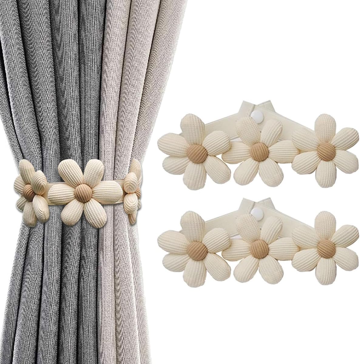 HASTHIP® Curtain TieBacks, 2 Pack Pearl Curtain Tie Backs, Modern Decorative Curtain Holdbacks Holder with Elastic Cord Drapes Clips Buckle for Thin or Thick