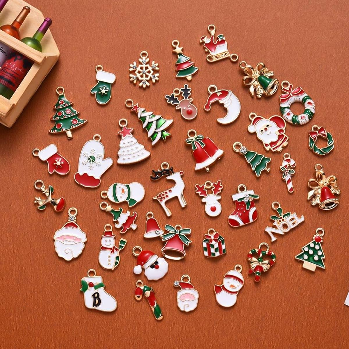 SANNIDHI Christmas Charms Pendants Set for DIY Jewelry Making with 40 Gold Plated Enamel Pieces | Ideal for Earrings Bracelets and Gifts