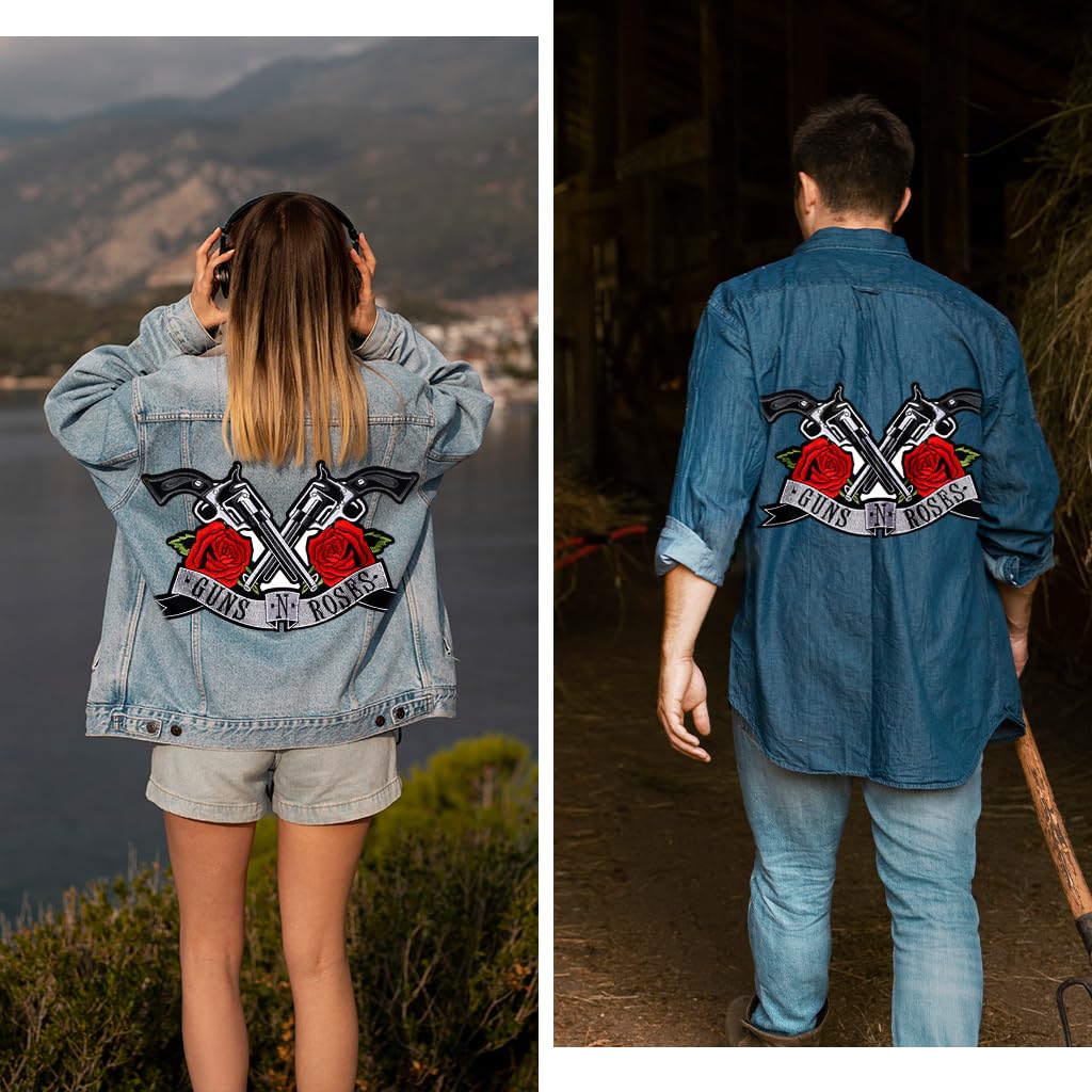 ZIBUYU Guns Roses Patches for DIY Clothing and Bags featuring Hot Melt Glue Backing | Embroidered Punk Appliques