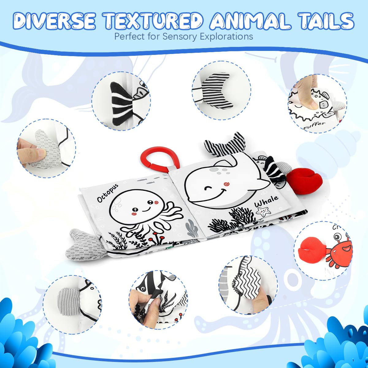 SNOWIE SOFT Dolphin Cloth Books for Babies with 3D Touch Feel Washable Non Toxic Fabric | 2PCS