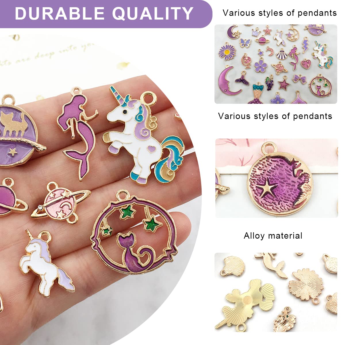 MAYCREATE Enamel Pendant Charms Set for DIY Jewelry Making with Hanging Hole | 31Pcs Gold Plated Purple Kit
